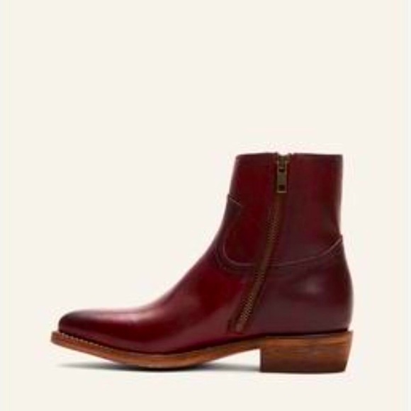 Frye Billy Burgundy Leather Zip Short Ankle Boots - Picture 5 of 16